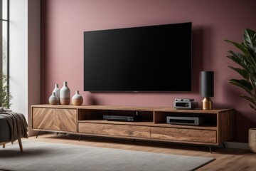 Modern living room with led TV and stylish furniture in a well-designed interior