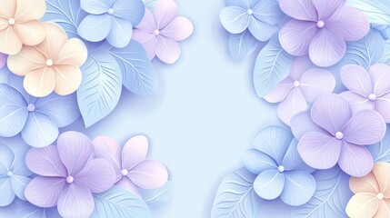 Pastel Flowers Border on Light Blue Background