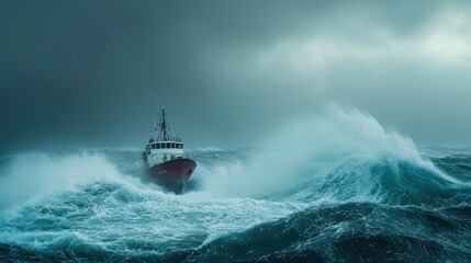 Brave Vessel in Tempestuous Seas: A Dramatic Ocean Scene