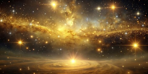 Naklejka premium Elegant Celestial Scene with Golden Galaxy Wallpaper , sophisticated, mystical, sophisticated, mystical, stars