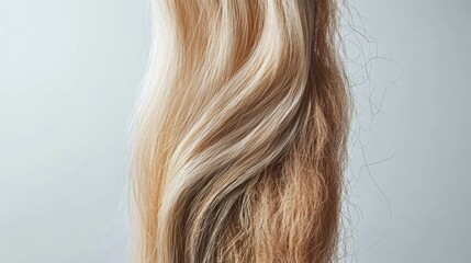 Fototapeta premium Comparison of healthy smooth hair alongside brittle damaged strands to illustrate hair health differences clearly. Generative AI