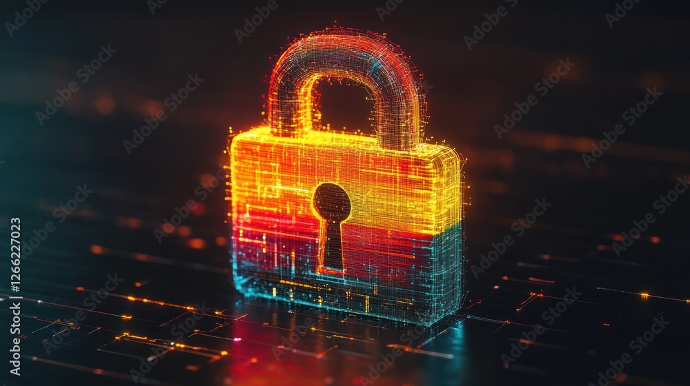 Aufkleber digital security: a cyber lock in a network of data
