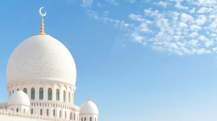 Fototapeta premium Majestic Middle Eastern Mosque Dome Crescent Moon Blue Sky