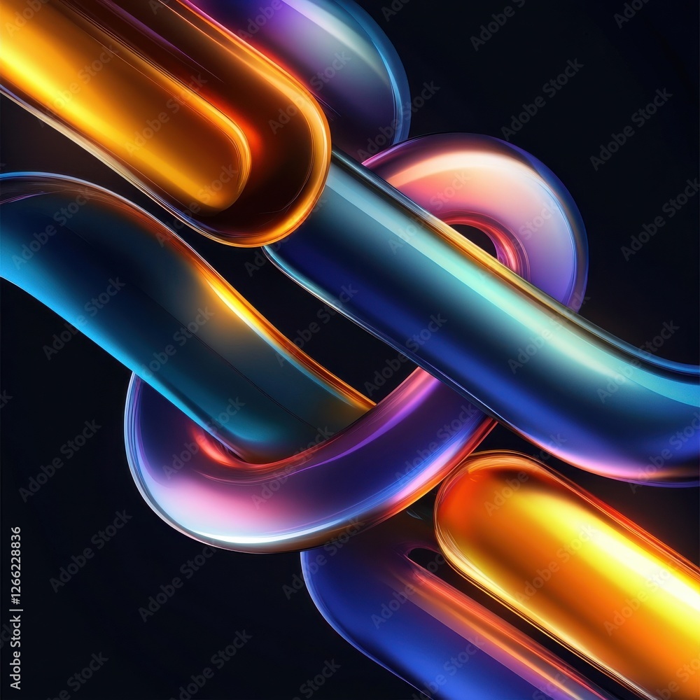 Poster A colorful, abstract image of a chain of three different colored spheres