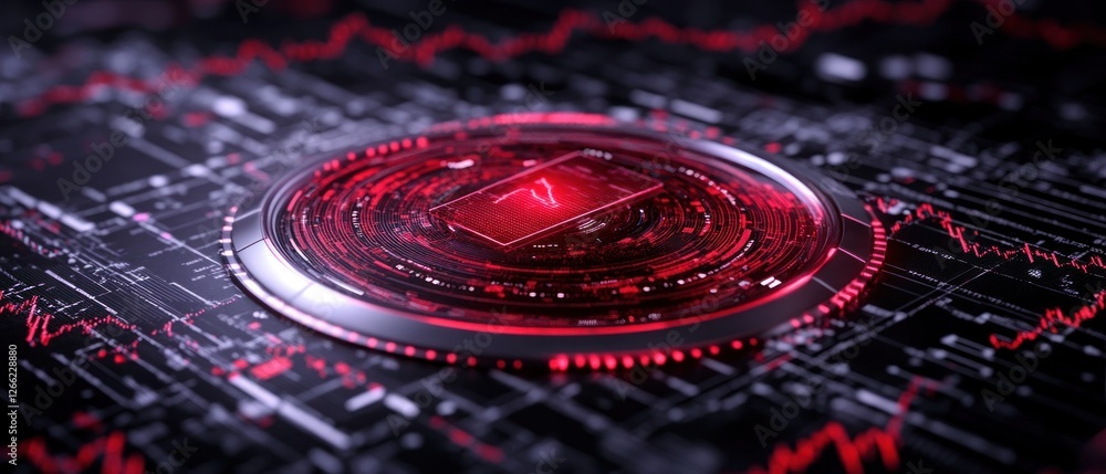 Poster futuristic digital interface with red glow and circuitry