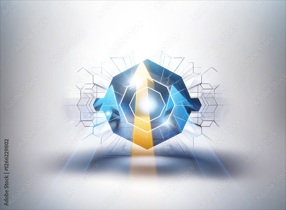 Aufkleber abstract geometric shape with a bright glowing core. hexagonal patterns surround it, radiating light