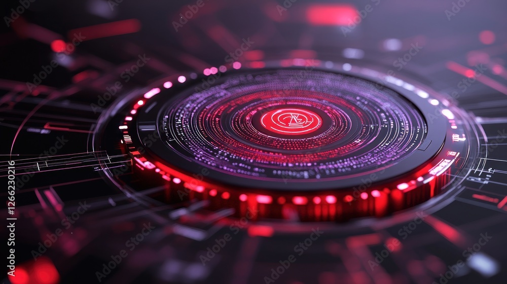 Poster futuristic red tech interface: digital cyberpunk hud
