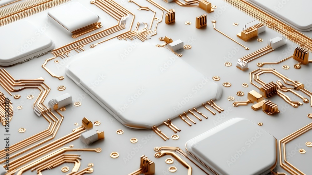 Poster a close up of a circuit board with gold colored components