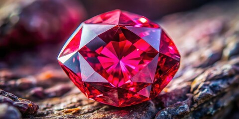 A high-magnification photo of a vibrant red sapphire stone, capturing its intricate crystal structure and revealing the unique patterns within, colored gem, sapphire