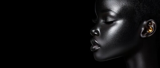 Elegant Black and Gold Beauty Portrait: A Study in Contrast and Serenity