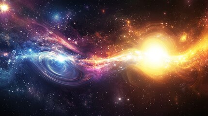 Cosmic Explosion of Colors with Bright Sun and Galaxy Elements