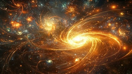 Obraz premium Cosmic Spiral Galaxy with Bright Stars and Colorful Nebulae