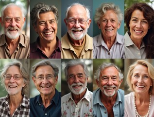 Fototapeta premium Collage of happy smiling senior adult men and women looking at camera