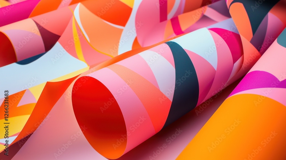 Poster abstract colorful paper rolls: a vibrant display of rolled paper showcasing a dynamic interplay of c