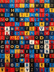 Colorful abstract typography artwork featuring a grid of multicolored letters and symbols, creating a vibrant and dynamic composition that blends design, creativity, and modern aesthetics.

