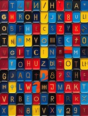 Colorful abstract typography artwork featuring a grid of multicolored letters and symbols, creating a vibrant and dynamic composition that blends design, creativity, and modern aesthetics.


