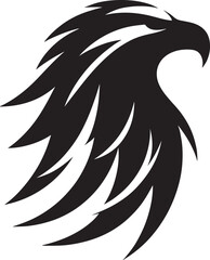 Stylized eagle head, black silhouette.