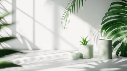 Serene Minimalist Still Life: Potted Plants in Sunlight