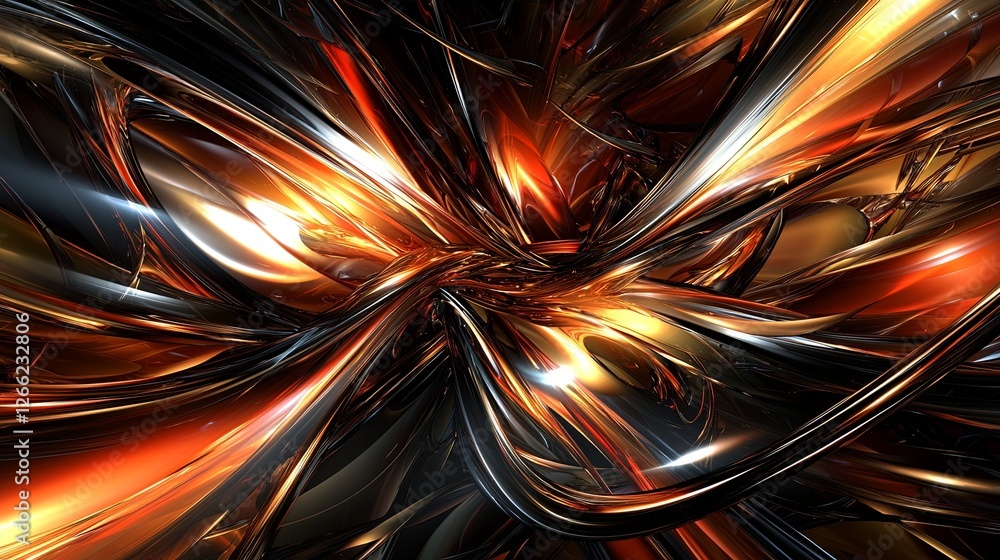 Poster abstract swirling metallic patterns in fiery colors and textures