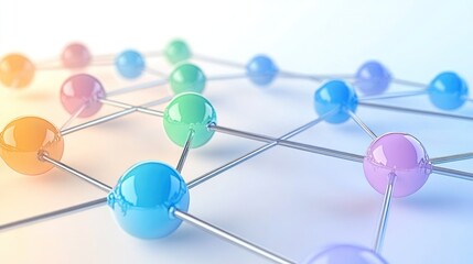 Obraz premium Abstract Network Connection: Colorful Nodes and Links Representing Global Communication and Data Transfer