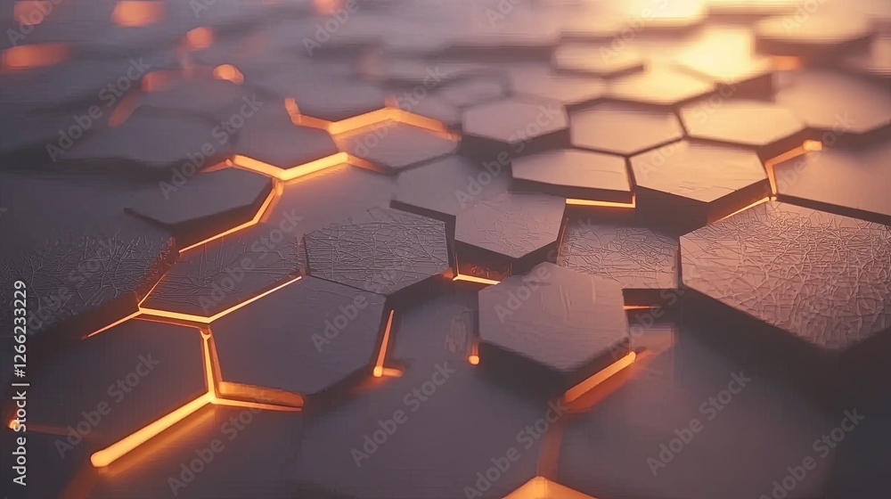 Poster abstract hexagonal patterns with glowing light and textured surface