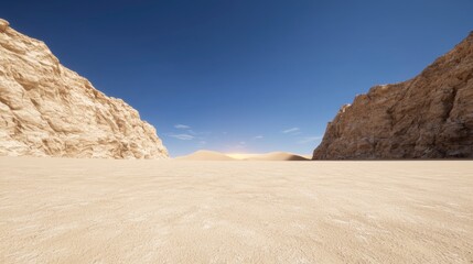 Majestic Desert Landscape  Sunrise  Dunes  and Sandstone Cliffs