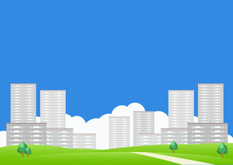マンションが立ち並ぶ街並みの背景イラスト素材