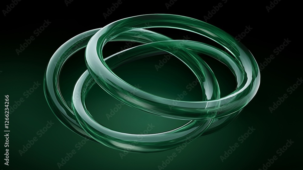 Poster three interlinked transparent green rings on dark background