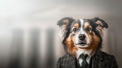 Dapper Dog in Suit  Portrait  Business  Pet  Animal  Canine  Funny  Cute  Border Collie