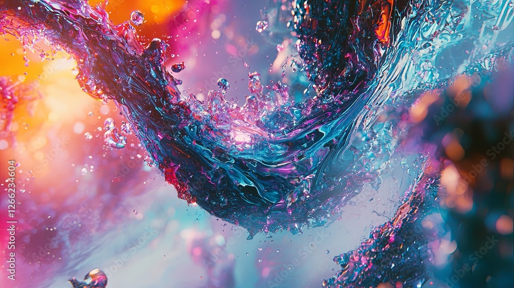 Poster vibrant water splash with colorful background and dynamic movement