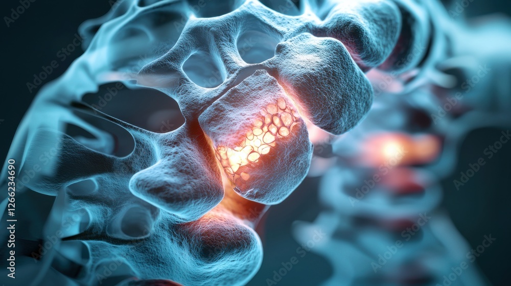 Poster a close up of a bone with a red glow around it