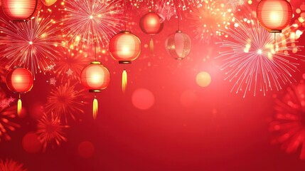 Festive Red Lanterns and Fireworks Celebrate a joyous occasion