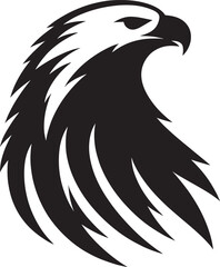 Stylized eagle head profile in black and white.