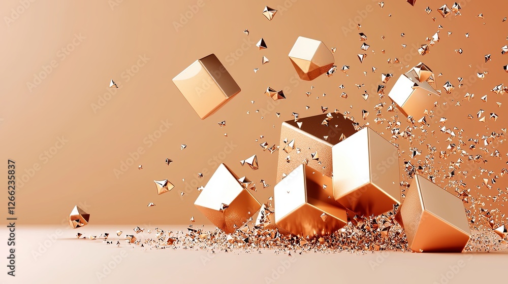 Poster abstract 3d shapes in dynamic motion with metallic finish
