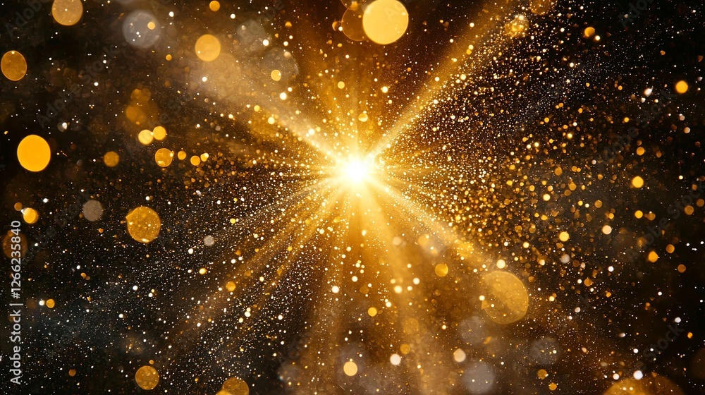 Aufkleber golden explosion of light with glittering particles and bokeh effect