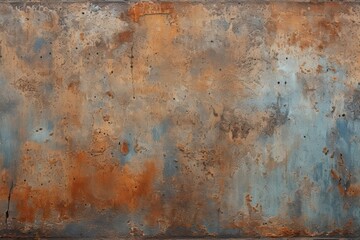 Textured Background of Old Rusty Metal Surface with Vibrant Orange and Blue Color Variations and Intriguing Patterns for Artistic Use