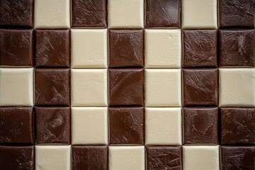 Alternating dark and light brown square tiles in a pattern