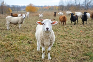 White Sheep in Autumnal Field