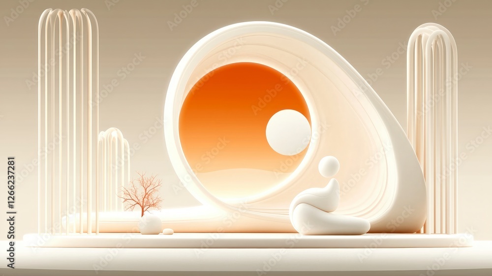 Poster minimalist beige abstract art serenity design element background 3d render