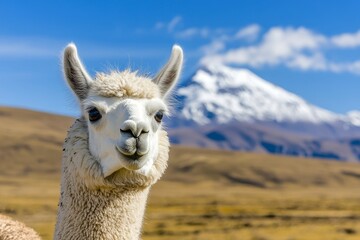 Obraz premium White Alpaca in Andean Mountain Landscape