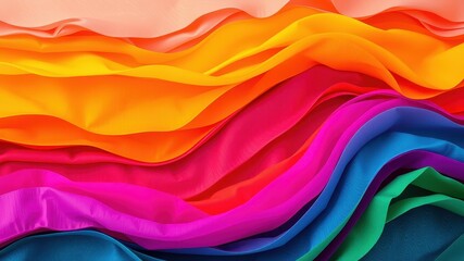 Fototapeta premium Vibrant Waves of Colorful Silk Fabric in Soft Pleats and Folds