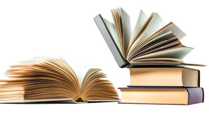 Naklejka premium Open books, stack, knowledge, white background, education
