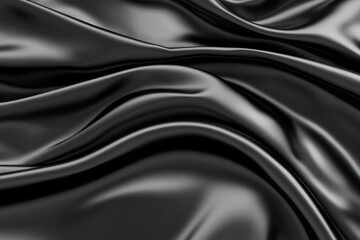 Fototapeta premium Elegant Black Satin Fabric with Smooth Waves and Textured Surface