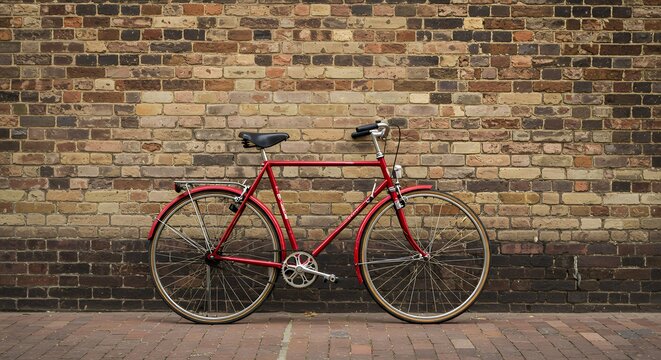 Red Vintage Bicycle Parked Against Brick Wall for Urban Lifestyle