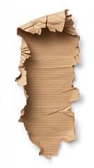 Torn Brown Cardboard Texture on White Background