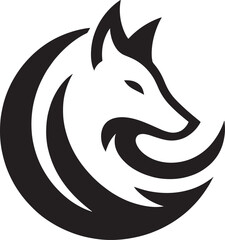 Stylized fox head in a circle.