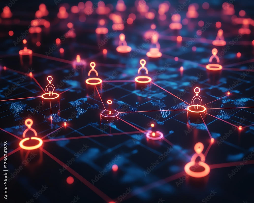 Aufkleber global communication network with interconnected business nodes