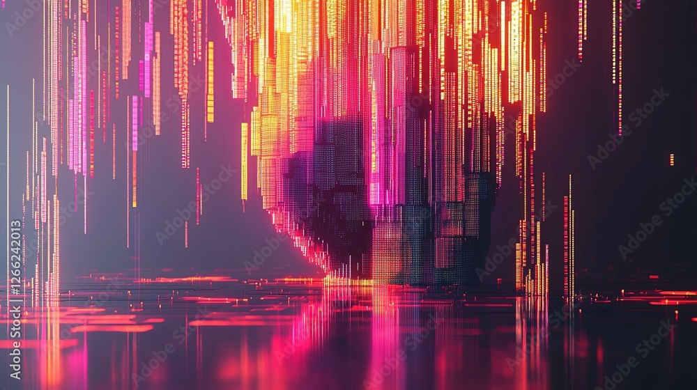 Poster abstract digital art with colorful patterns and light reflections