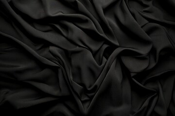 Black Satin Fabric Background with Elegant Soft Drapery Texture