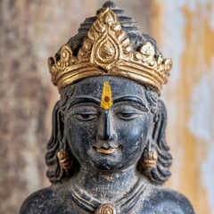 Fototapeta premium Serene Dark Stone Statue with Gold Crown
